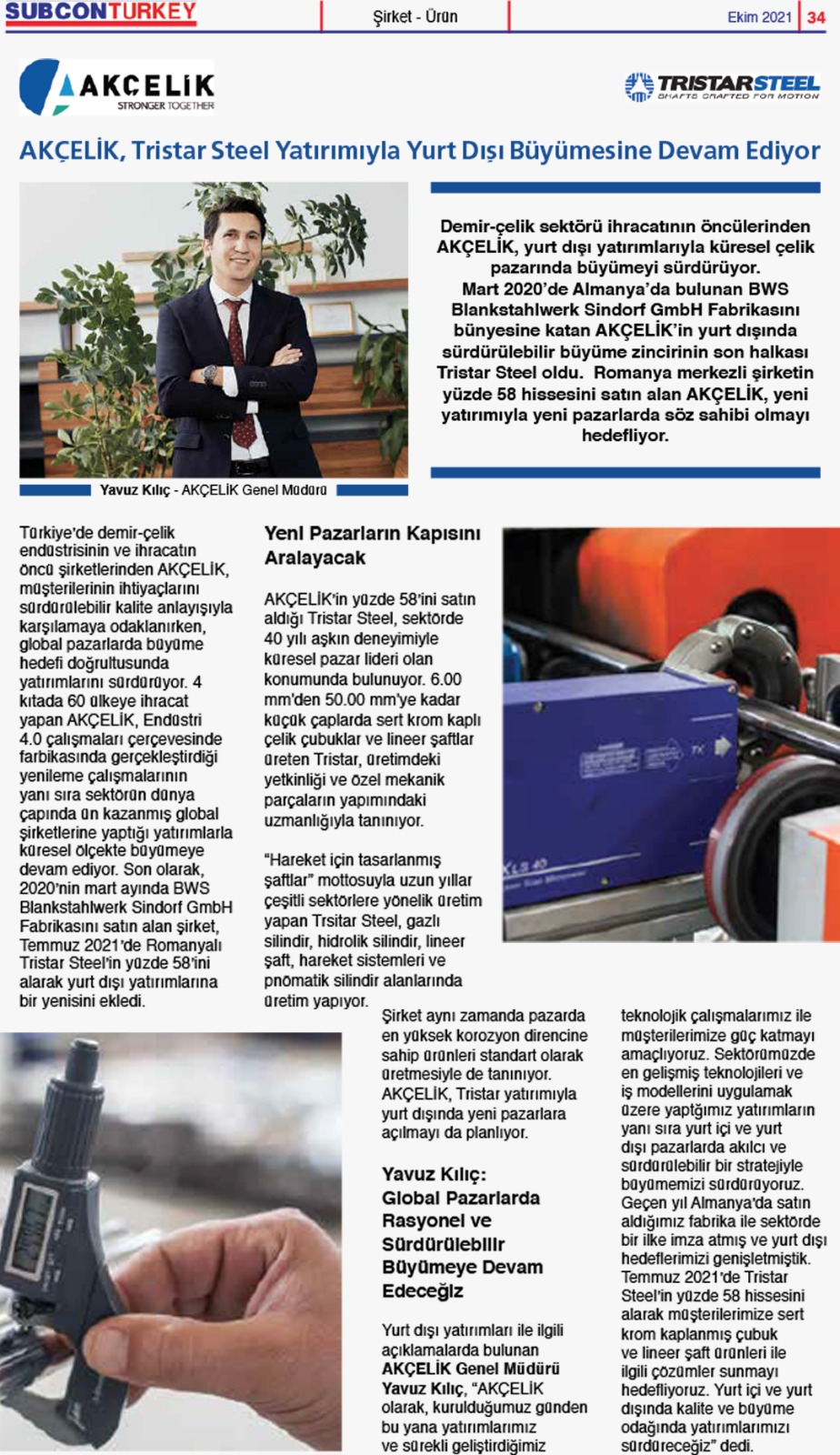 AKÇELİK, Tristar Steel Yatırımlarıyla Yurt Dışındaki Büyümesine Devam Ediyor Akcelik Tristar